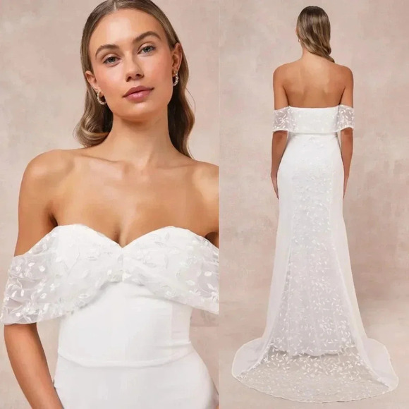 NWOT Lulus Beloved Beginning White Embroidered Off-the-Shoulder Maxi‎ Dress - Picture 1 of 8